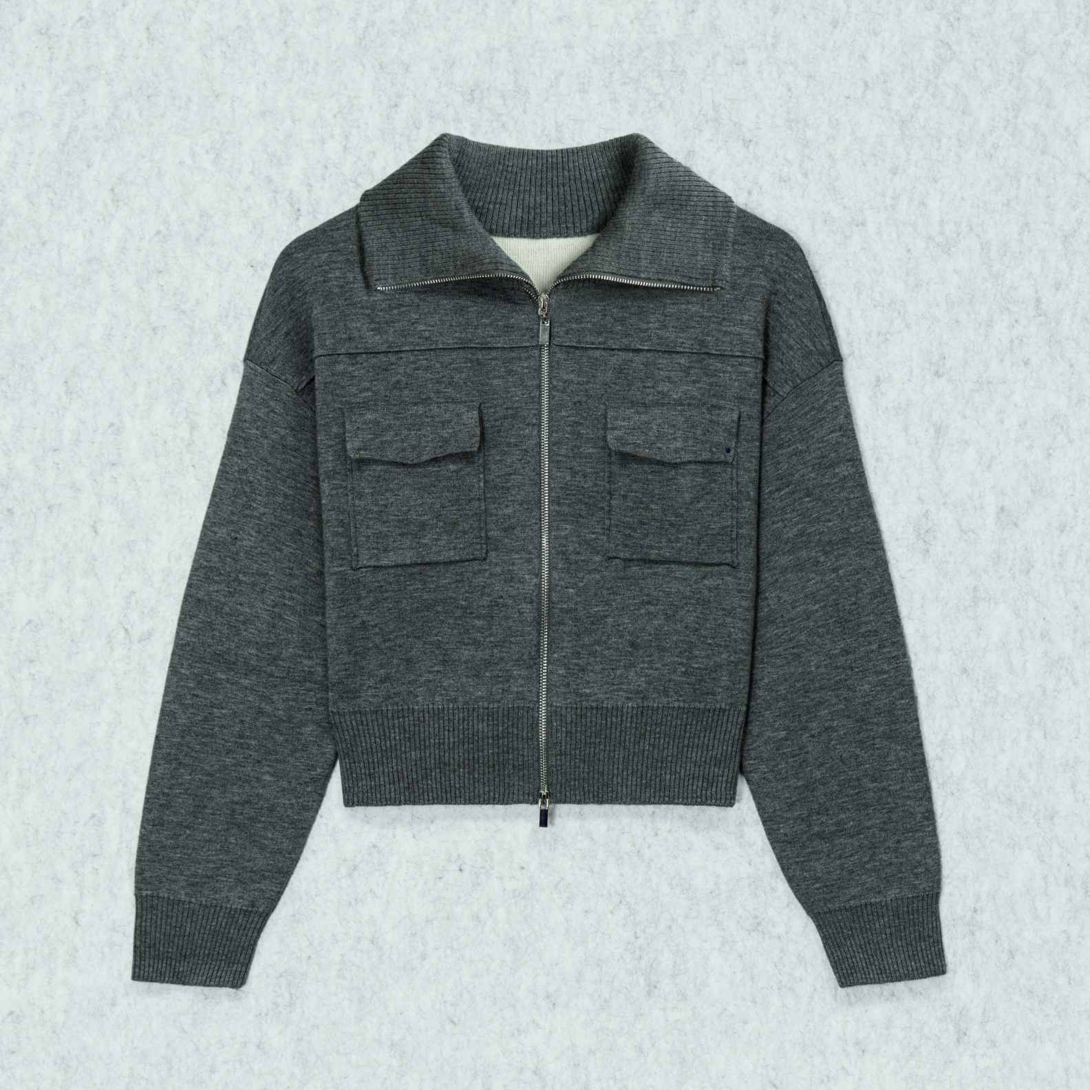 Cardigan Wool High Neck Long Sleeve Matching skirt set cargo pocket Style (8)