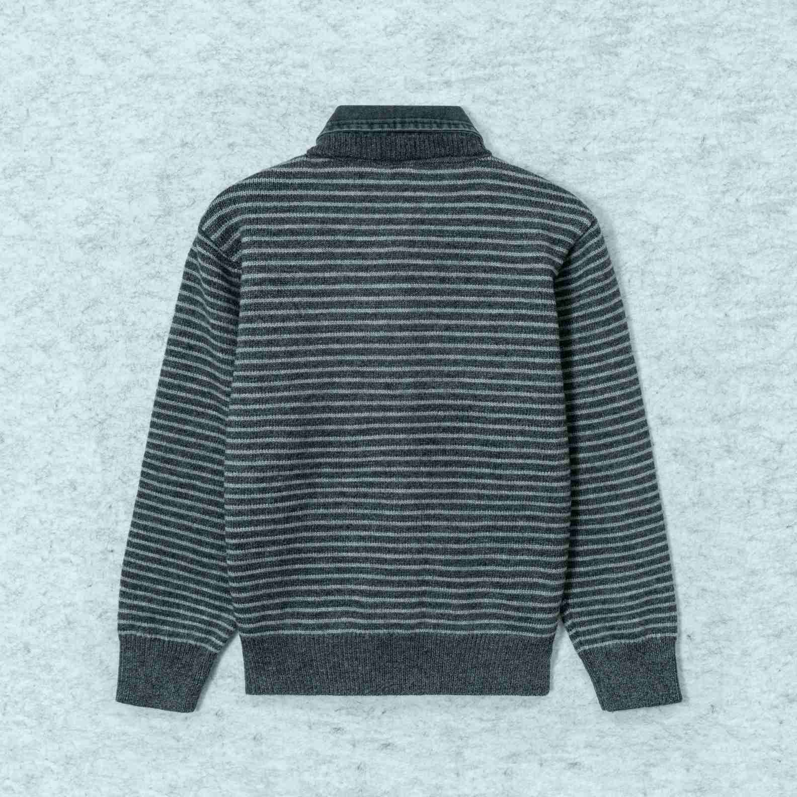 Cardigan Wool Polo Neck Long Sleeve Denim collar striped button Style (3)