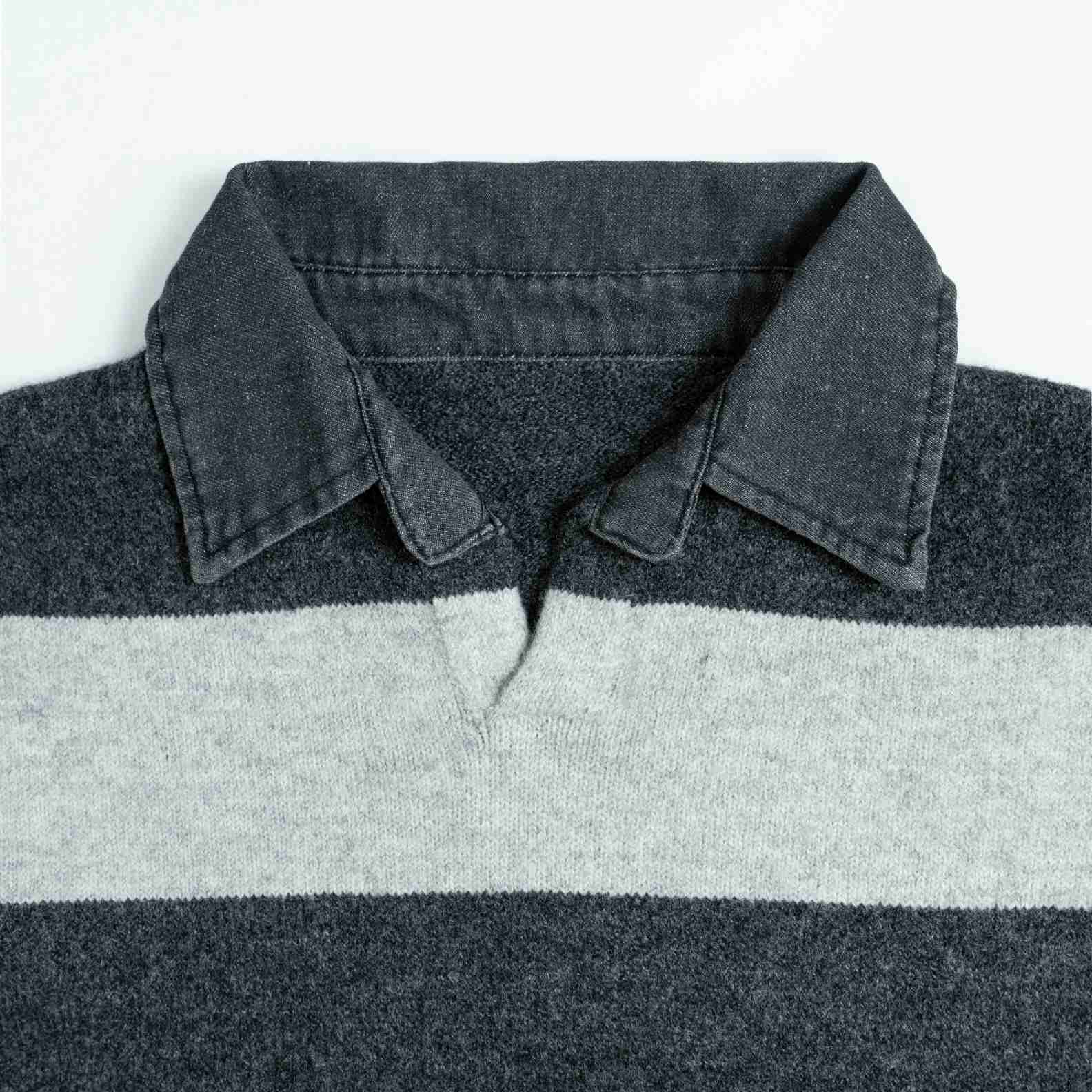 Knit Sweater Wool Polo Neck Long Sleeve Denim collar striped Style (3)