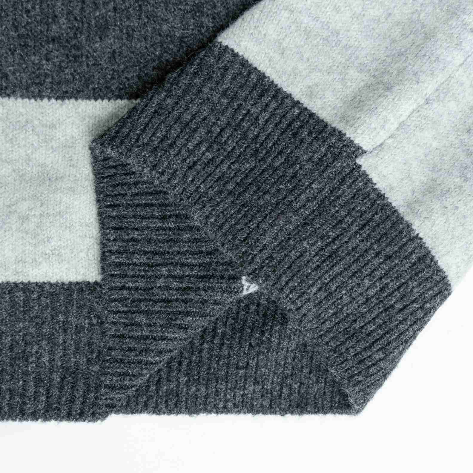 Knit Sweater Wool Polo Neck Long Sleeve Denim collar striped Style (5)