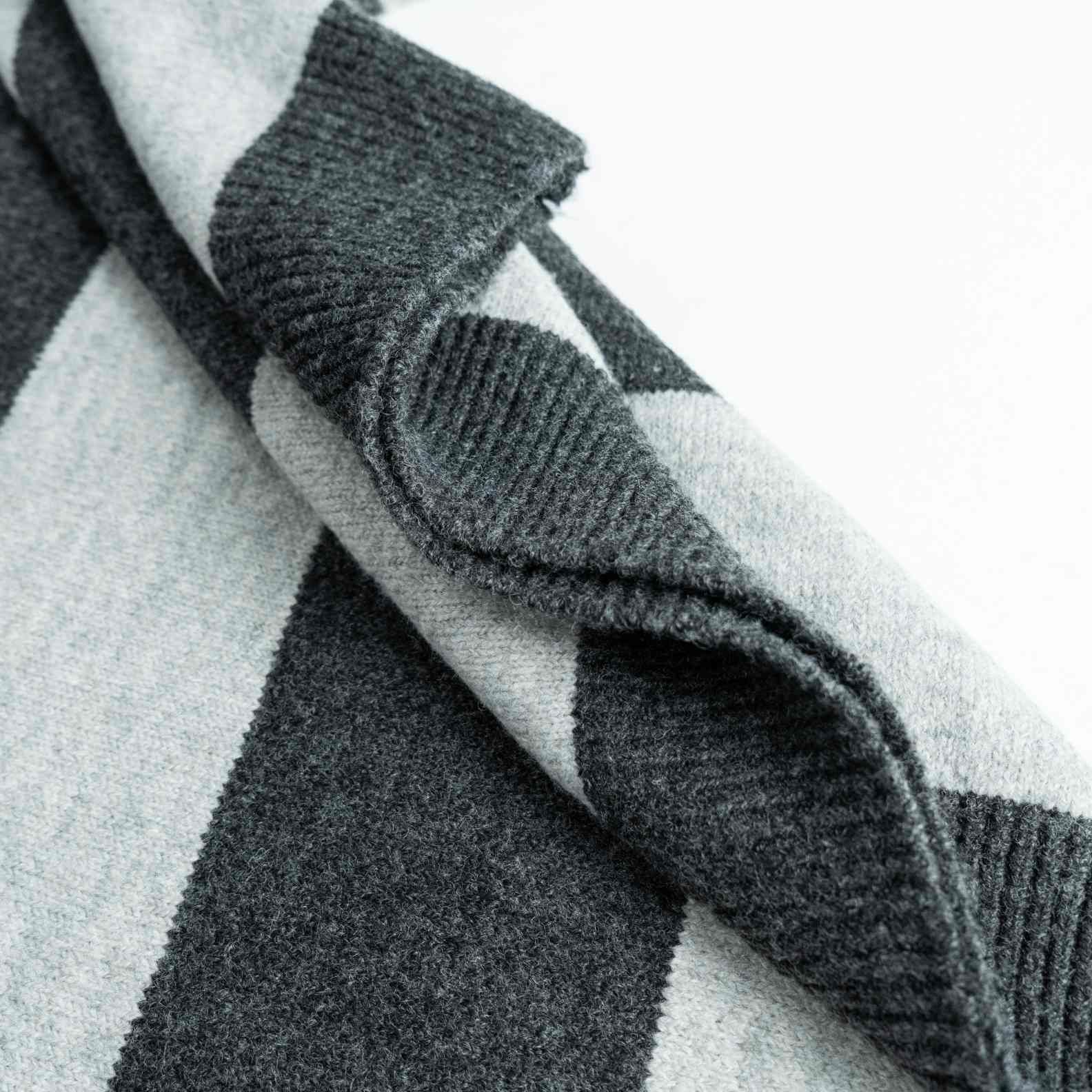 Knit Sweater Wool Polo Neck Long Sleeve Denim collar striped Style (6)