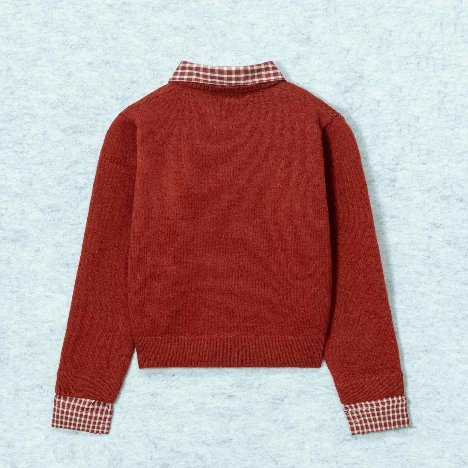 Knit Sweater Wool Polo Neck Long Sleeve Gingham collar accent Style (4)